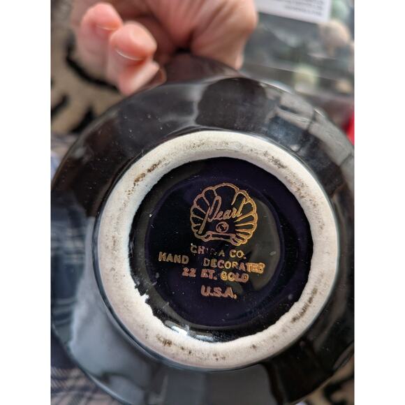 Pearl China Teapot Sugar Bowl Creamer black 22kt gold Vintage USA - Picture 9 of 11